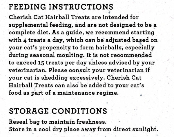 Cherish Hairball Control Treats – Feeding Instructions
